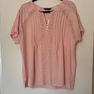 Elegant Pink Lace Trim Blouse